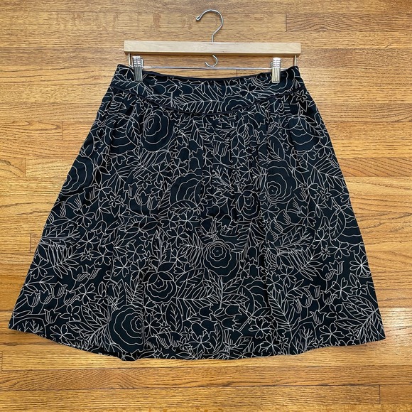 ANTHROPOLOGIE Women's 52 Conversations Colloquial Skirt Sz 6 Black Floral Linen - Picture 3 of 11